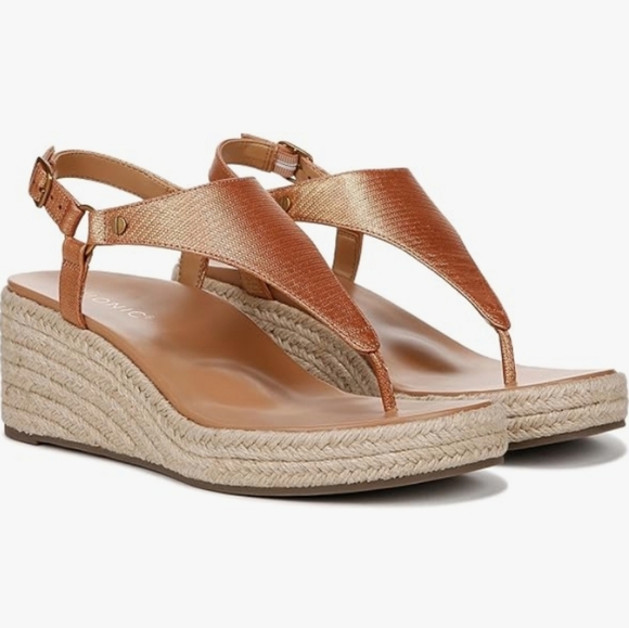 Vionic Leather and Jute Wedge Sandals - Picture 1 of 11